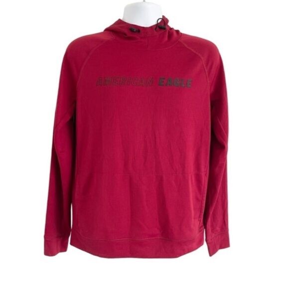 American eagle men’s burgundy red thermal flex pull over hoodie size small - Picture 1 of 6